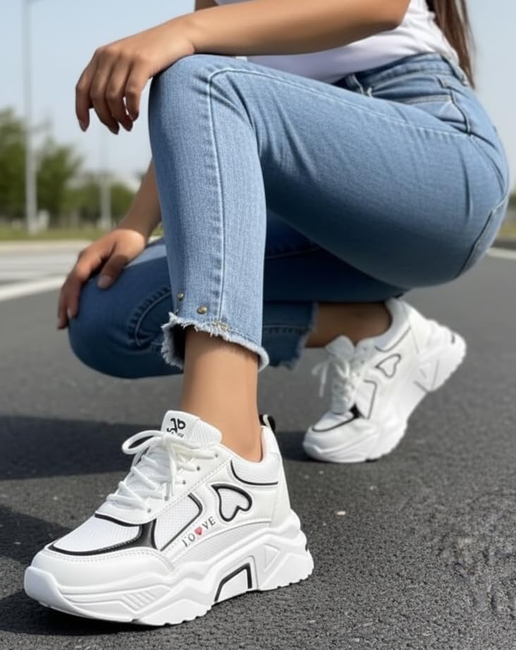 Image of Women Chunky Sneakers Lightweight Lace-Up Casual Sports Shoes Breathable Mesh Running Walking Shoes