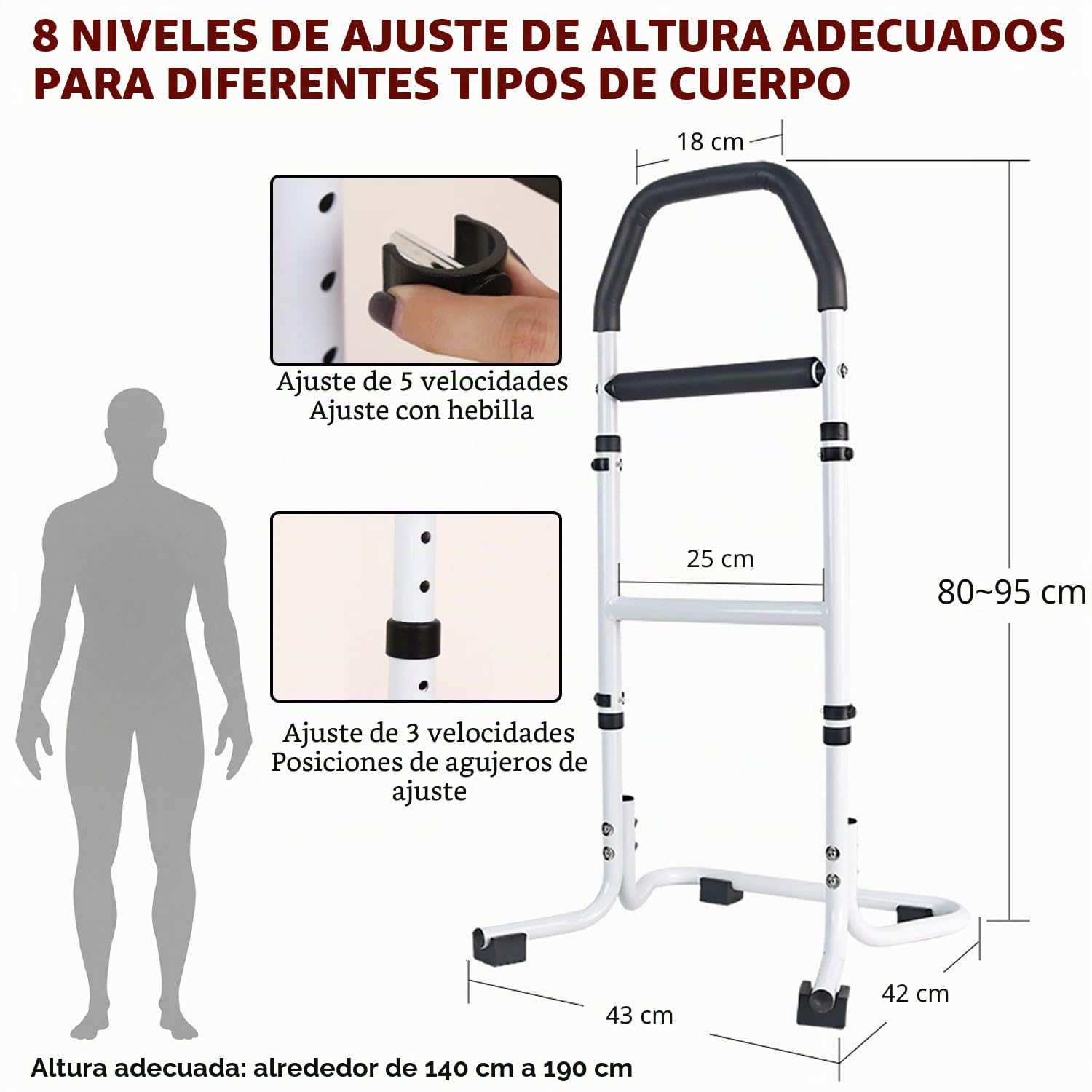Ayuda para levantarse para personas mayores, ayuda de pie para personas mayores, ayuda para sentarse con pies antideslizantes, ayuda de movilidad, suelo en forma de U mejorado, 8 niveles de altura