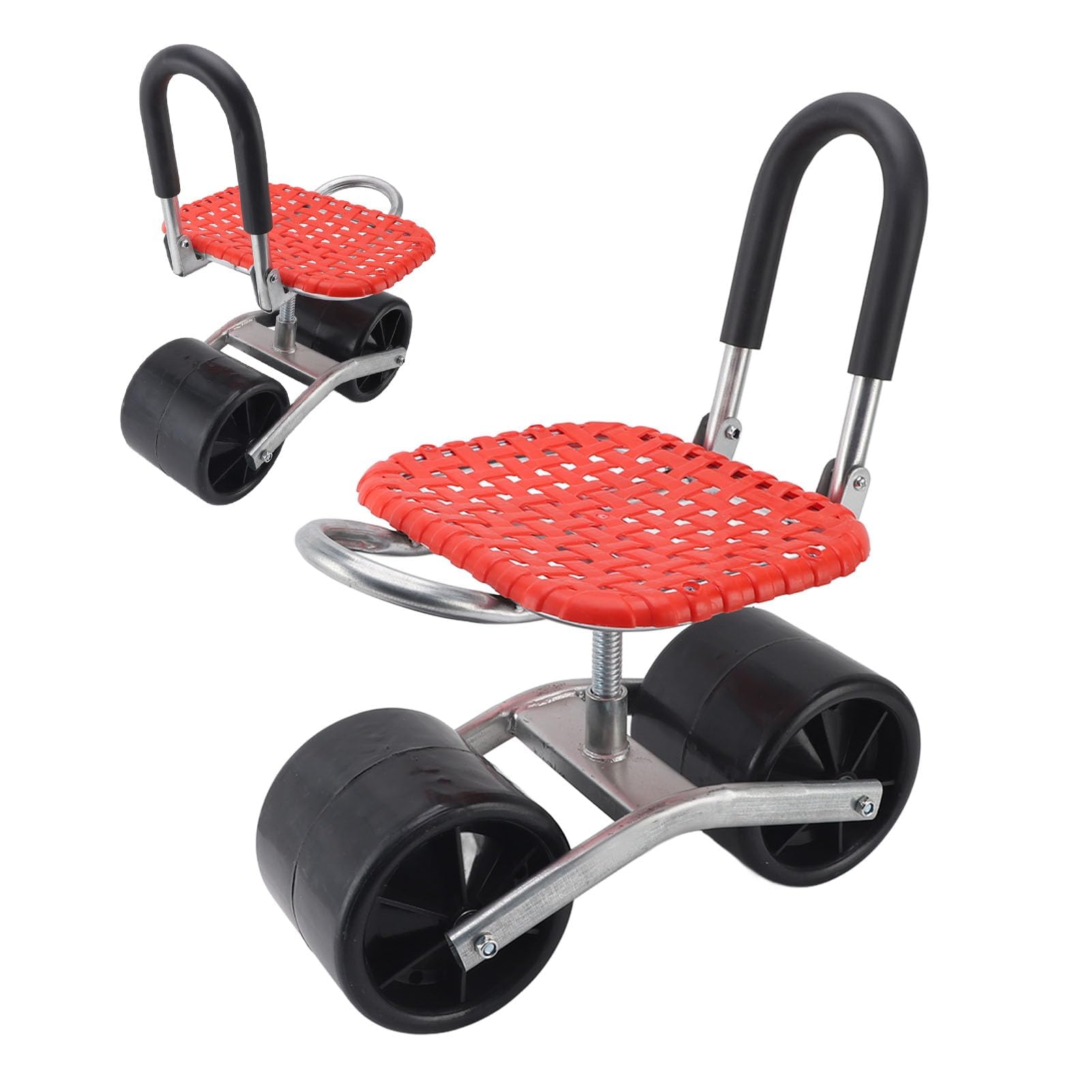 Ejoyous Taburete de Jardín con Ruedas, Asiento con Ruedas para Jardinería, Altura Ajustable 22-35 Cm, Asiento de Jardín Móvil, Ahorro de Mano de Obra, Rojo, Minimalista