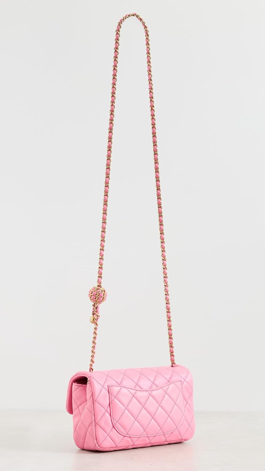 WHAT GOES AROUND COMES AROUND Women's Pre-Loved Chanel Pink Lambskin Pearl Crush Rectangle Bag - Image 4