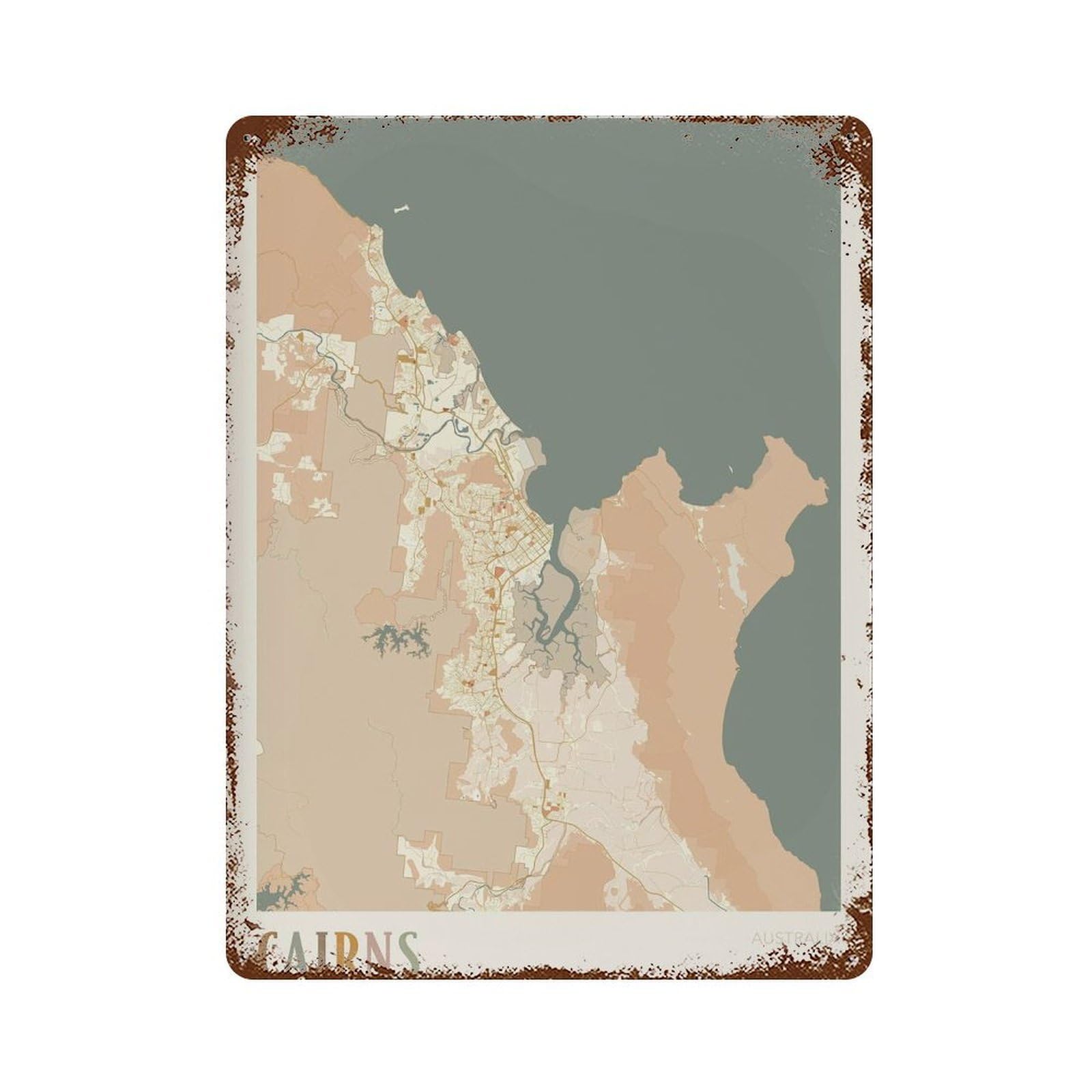xiaoxiaoshen Cairns Map Australia Boho Queensland (2) Wall Decor Art Metal Tin Poster Modern Home Decor Art Home Bar Shop Decorations Vintage Sign 40x30cm