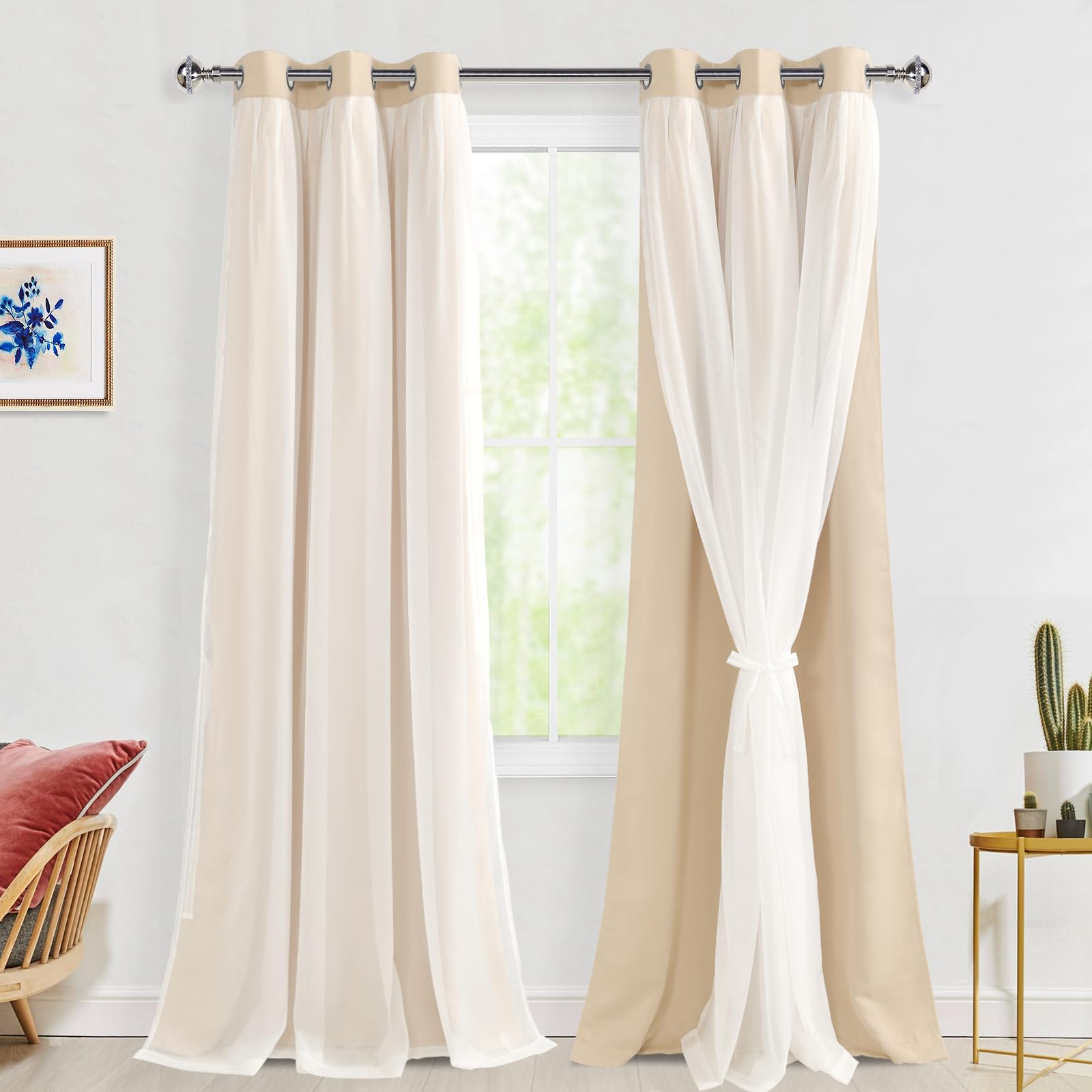 Rideaux occultants pour chambre et salon double couche beige