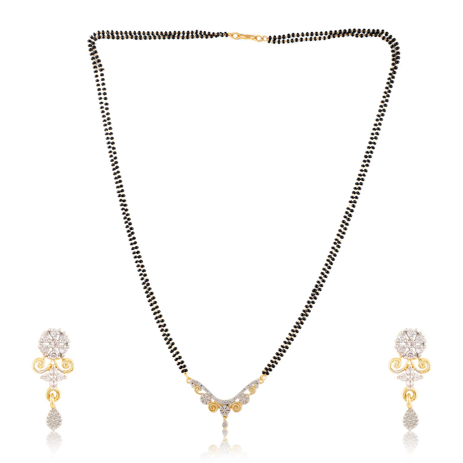 NA Gilher American Diamond Mangalsutra 24 Inch Double Long Chain with earrings for Women and Girls (B08VF1Q8NW) Amazon Price History, Amazon Price Tracker