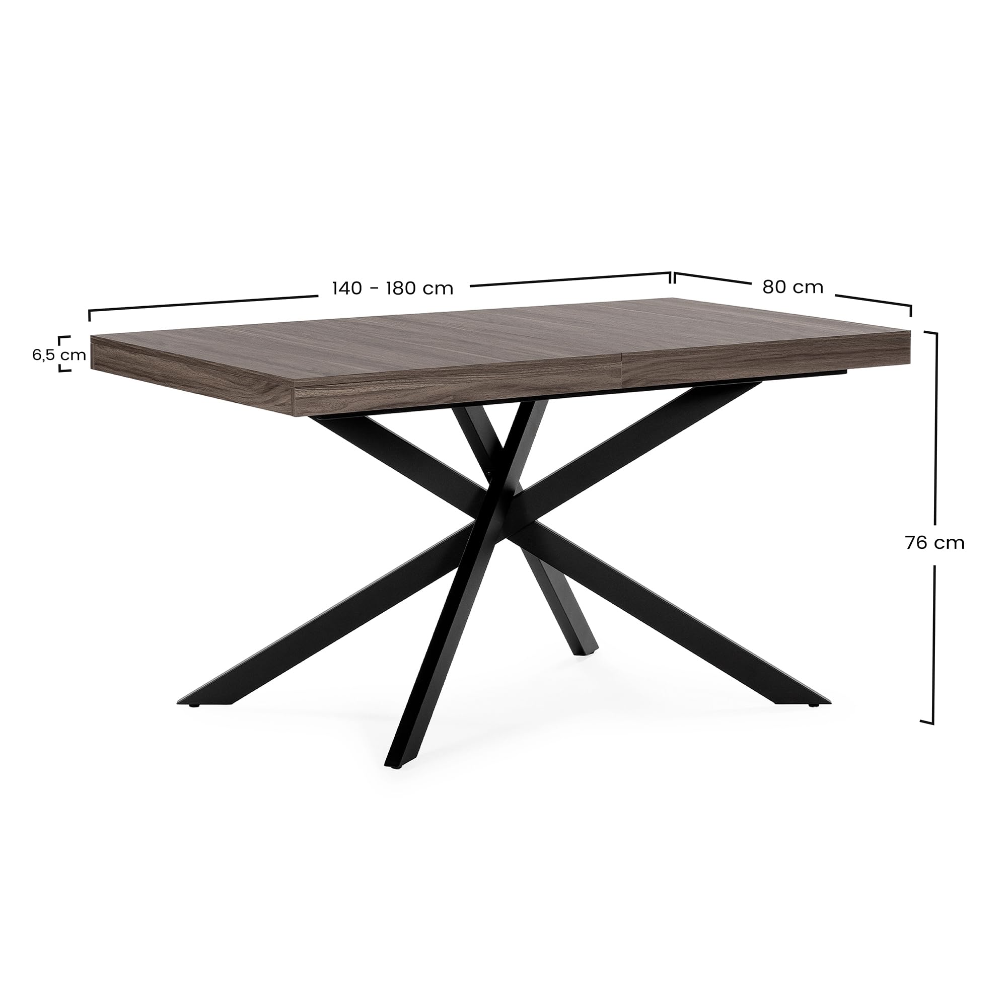 HOMN LIVING Tavolo da Pranzo allungabile Palermo Effetto Noce, 140-180 cm (Lunghezza) 80 cm (profondità) 75 cm (Altezza)
