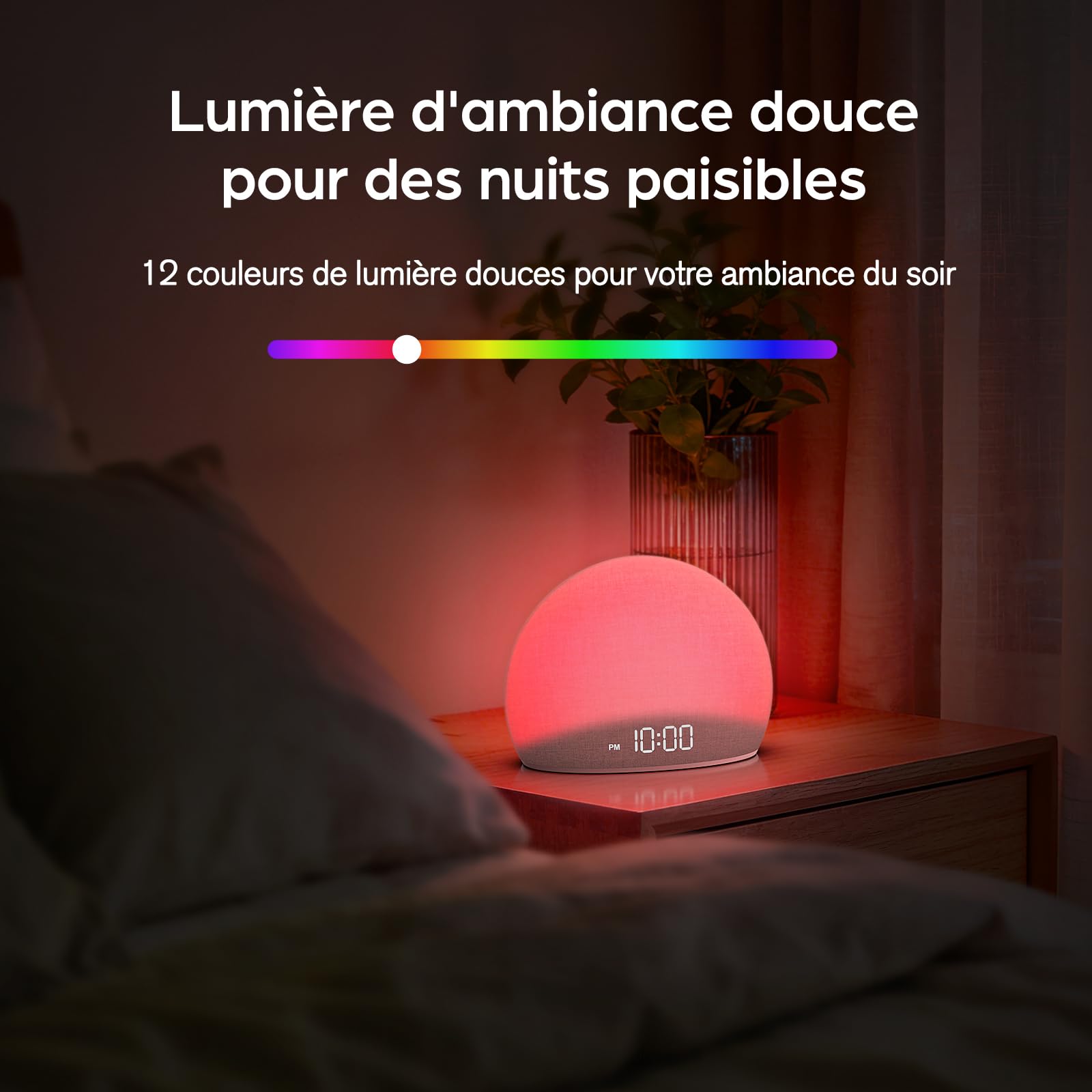 DOUMOSH Réveil Lumineux Sunrise, Machine à Bruits Blancs pour Chambre | Lumière d’Aube Naturelle avec Sons Doux, 20 Sons Relaxants, Affichage Réglable, Design sans Écran