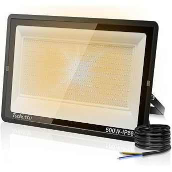 500 W LED Outdoor Spotlight Super Bright 50000 LM Floodlight 3500 K Warm White IP66 Waterproof LED Spotlight Outdoor Spotlight for Gardens Courtyards Garage Hotel [Energy Class F]