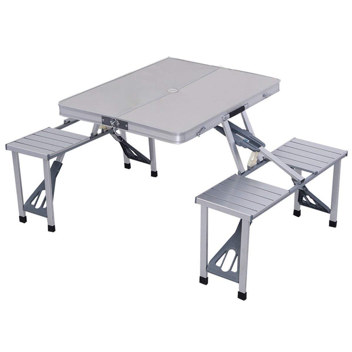 IRIS 4 Person Aluminium Portable Folding Picnic Table Set with Umbrella Hole.