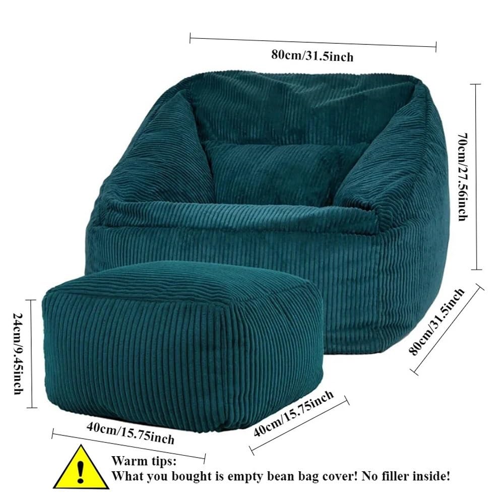 SXBCyan Sitzsack-Bezug Dicker Cord (Ohne Füllung), 1-sitziger Sitzsack-Stuhl, Weicher Pouf, Ottomane, Kinder-Erwachsene-Sitzsack-Stuhl, Fauler Sessel, Couch, Bodenbestuhlung(Beige White,2 in 1 Cover)