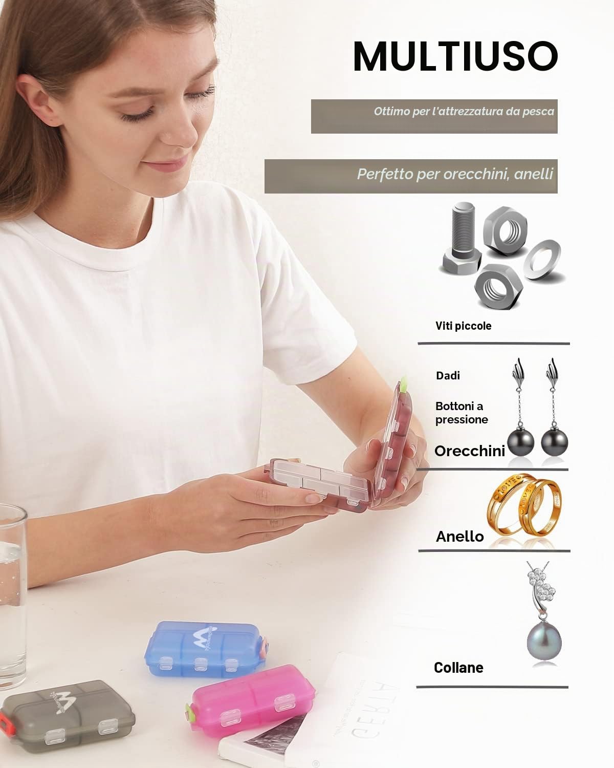 M MUchengbao 4PS organizzatore di pillole da viaggio, 10 scomparti portatile, scatola pieghevole per farmaci quotidiani