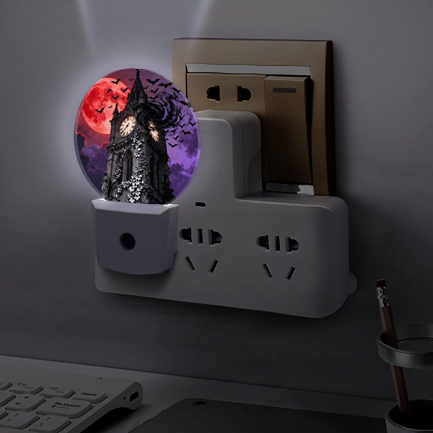 Bat Gothic Clocktower Plug-in LED Nightlight Wall Night Light image 5