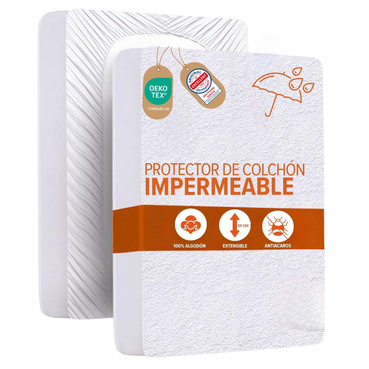 Dreamway - Coprimaterasso Singolo Impermeabile 120 x 200 x 30 cm, Morbido, Certificato OEKO-TEX, Proteggi Materasso, Traspirante, Lavabile a 60°C, Stile Montato Tutto Intorno Elastico