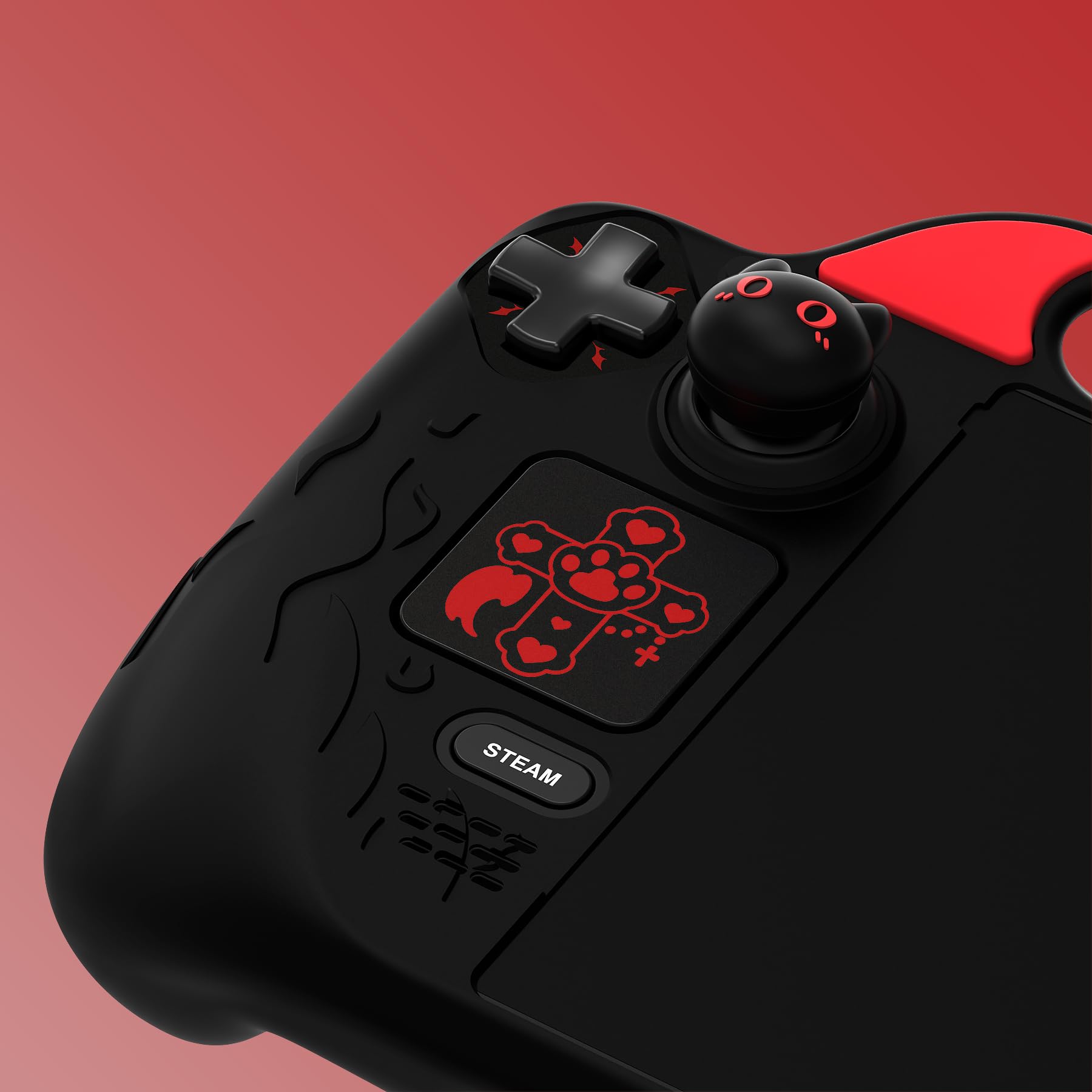 PlayVital Cover Skin per Steam Deck OLED/LCD, Custodia Silicone Protettiva Grip Antiscivolo&Copri Levette Analogiche&Adesivi per Trackpad&Tasti Posteriori, Demone Carino, Nero