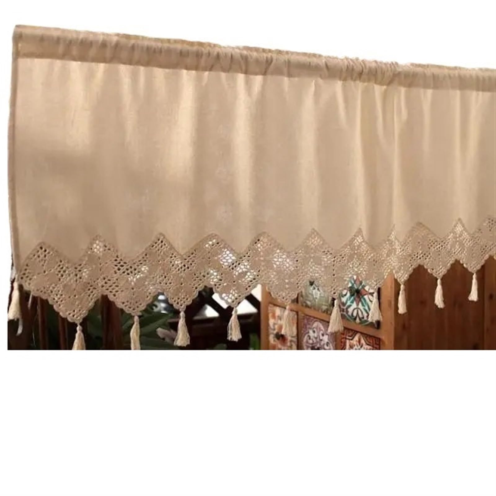 LuoAXINN Short Curtains Windows Short Curtain Farmhouse Valance with Tassel for Kitchen Cabinet Restaurant Dining Room Household Decor