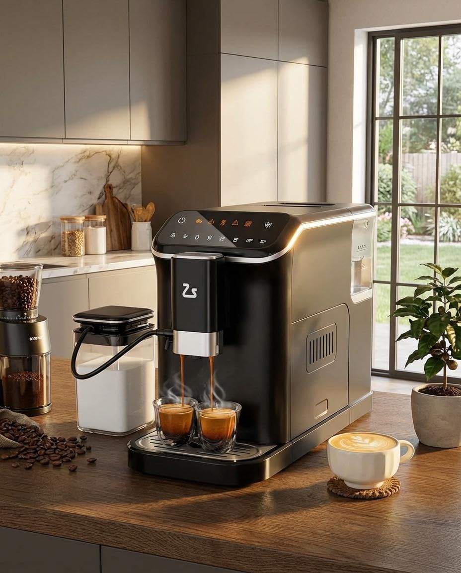 Espresso Machine, 20 Bar Coffee Maker with Built-in Grinder, Fully Automatic Coffee Machine with Auto Milk Frother for Latte Cappuccino Americano, Self-Cleaning, 1.5L Water Tank