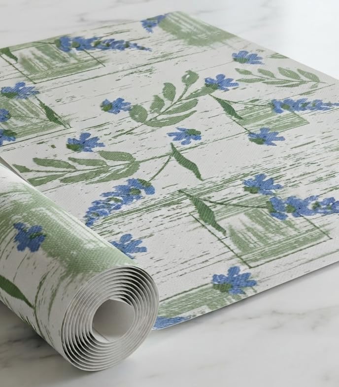 Dribble (45cm X 500cm) Eva Shelf Liner Mat Roll, Non Slip Drawer & Cabinet Liner for Kitchen, Waterproof Oilproof Washable Fridge Mat, Anti Skid Multipurpose Mat (Floral Hormony Blue)