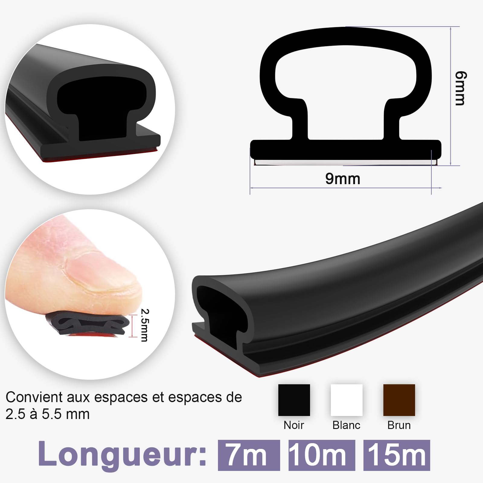 Joint Fenetre Isolation, Joint Porte Isolation Autocollante Caoutchouc Isolation Froid Et Phonique, Fenetre Bois Joint De Porte D'entrée Isolation Phonique Porte (Noir,15m)