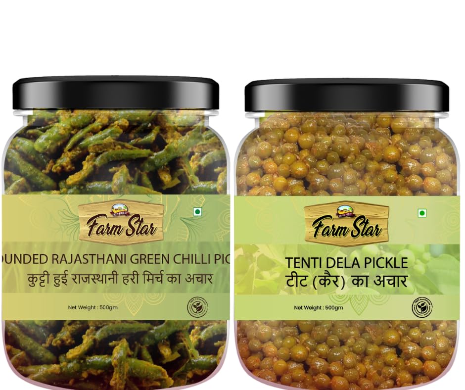 Farm Star 1 Kg-Combo Pack Of Tenti And Pounded Rajastahni Green Chilli Pickle- 500Gm Each (B0CMXCYNSN) Amazon Price History, Amazon Price Tracker