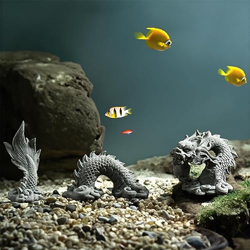 Miniatura 4 de livelyfish Estatua de dragón para acuario, adornos de piedra arenisca, decoración asiática para pecera de agua dulce y salada, paisaje, decoración
