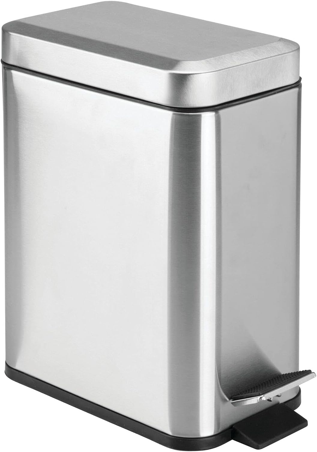 mDesign Small Modern 1.3 Gallon Rectangle Metal Lidded Step Trash Can, Compact Garbage Bin With Removable Liner Bucket And Handle For Bathroom, Kitchen, Craft Room, Office, Garage - Brushed