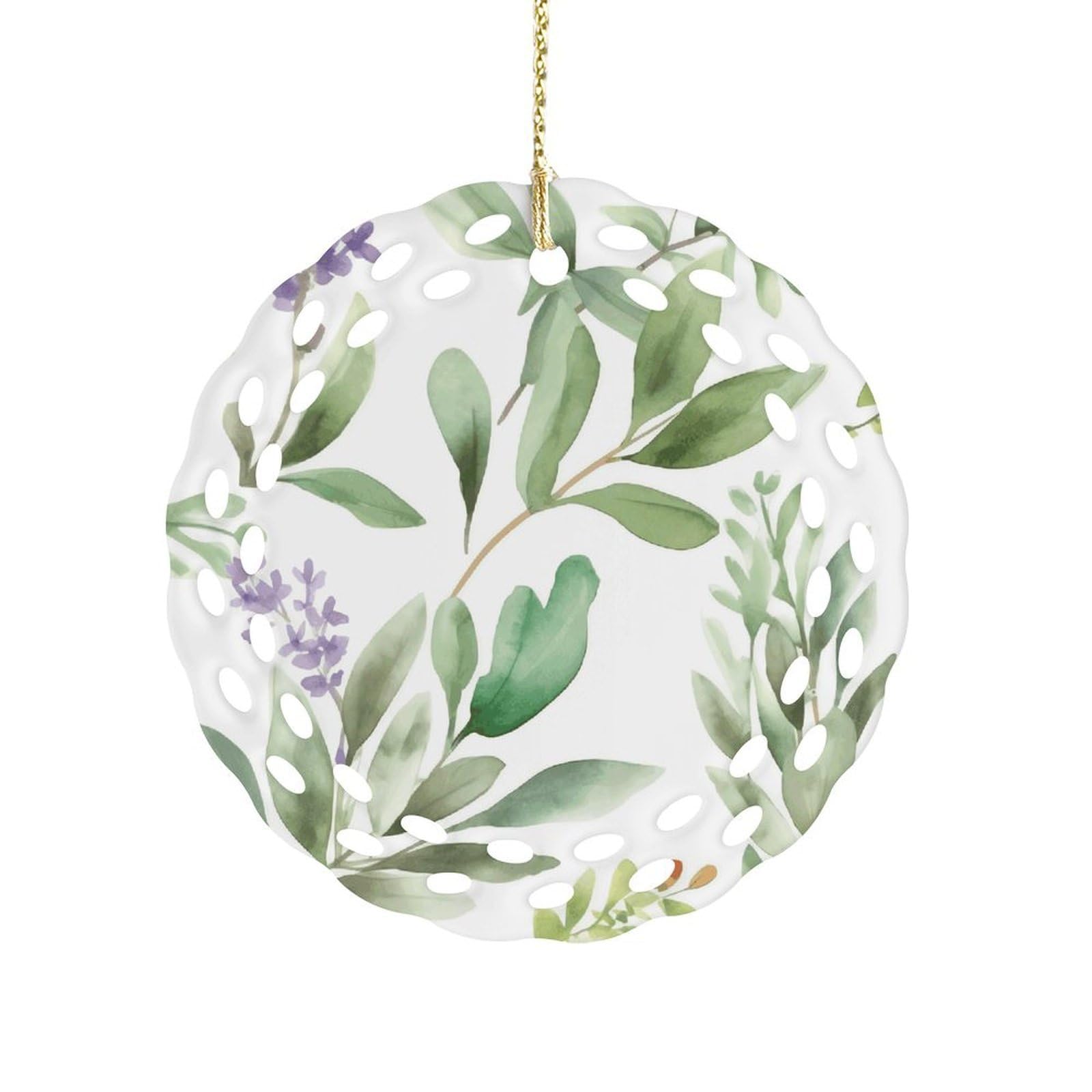 Green Flower Watercolor Herb Sage Leaves And Branches1 Christmas Ornament Holiday Hanging Decoration Xmas Tree Keepsake Personalized Xmas Tree Ornament Round Ceramic Ornaments for Keepsake Gifts Ideas