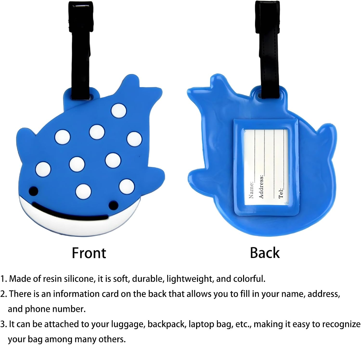 Whale Shark Luggage Tag for Suitcases, Silicone Ocean Travel ID Tag, 1 Pack image 3