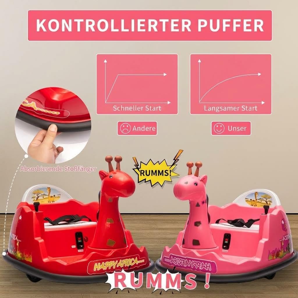 Voiture Tamponneuse Électrique Enfant Rotation 360 Télécommande Voiture Bumper Électrique Enfant 2-5 Ans Lumières LED Musique Claxon6V Jouet Anti-Choc Idéal Cadeau Garçon Fille
