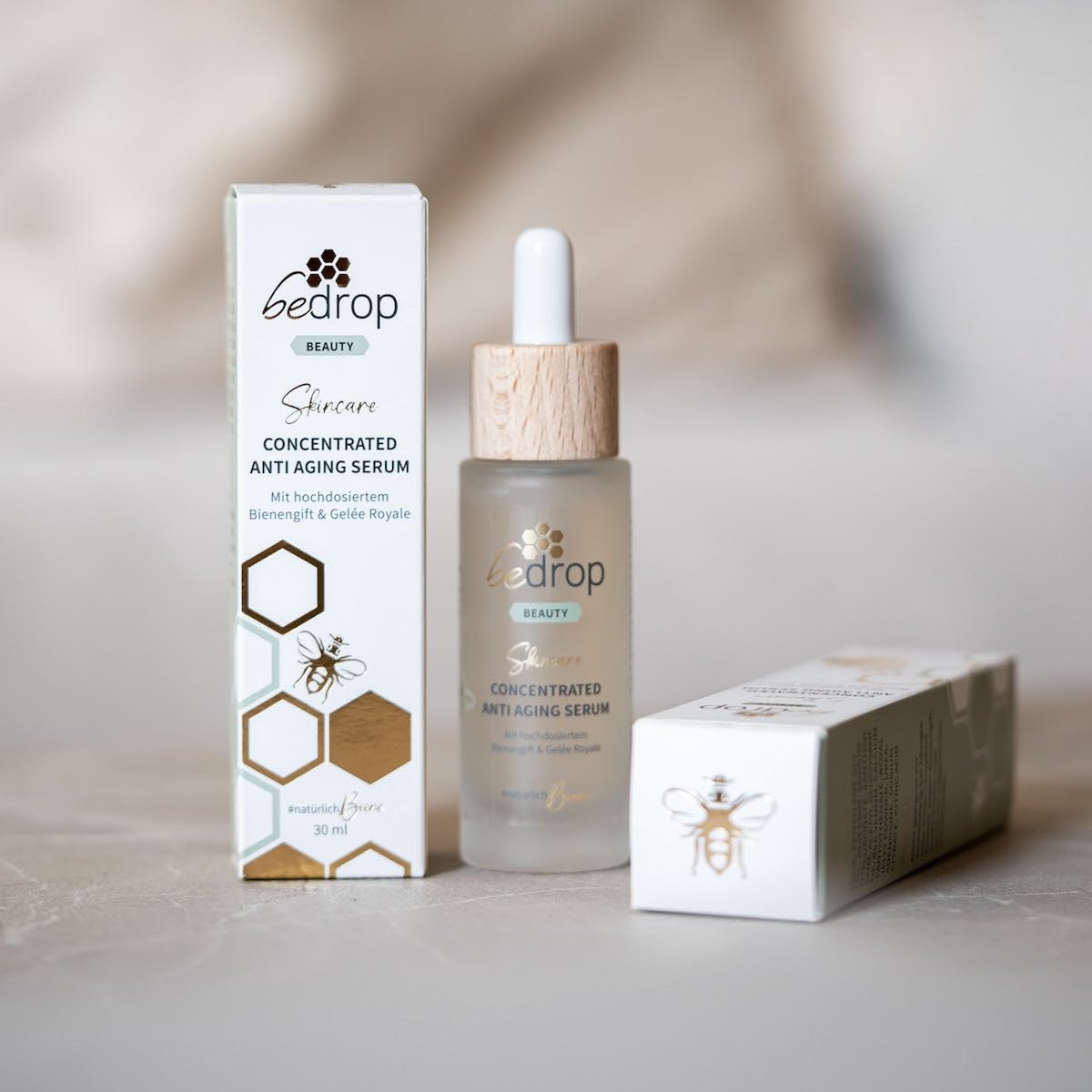 bedrop Concentrated Anti Aging Serum mit Bienengift, Gelée Royal, Hyaluron & Acetylglucosamin hochdosiert