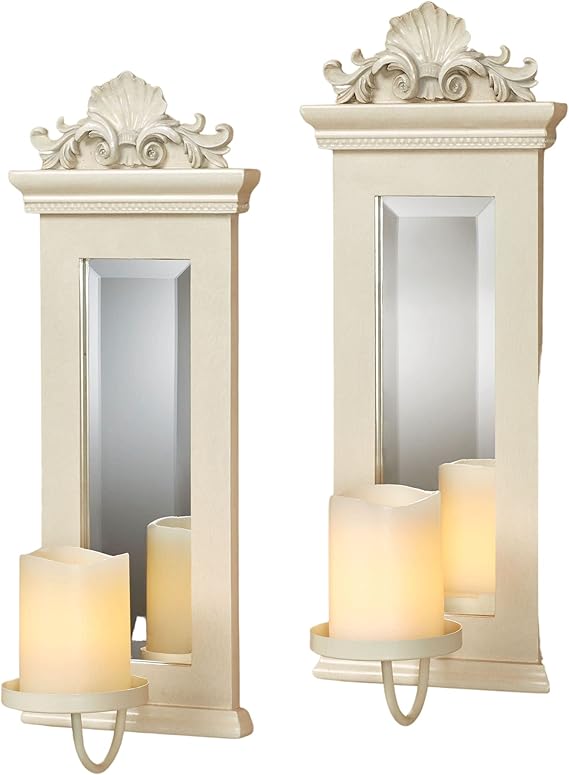 Amazon.com: Acanthus Mirrored Wall Sconces Ivory Set of Two - Beveled ...