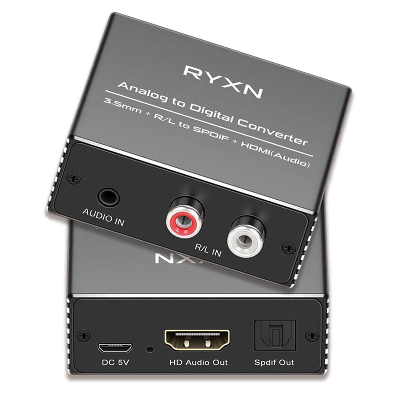 Analog to Digital Audio Converter, RCA & 3.5mm to Optical & HDMI Audio Converter, R/L & 3.5mm to Spdif Toslink & HDMI Audio Out, for Home KTV TV DVD PC Soundbar Speaker
