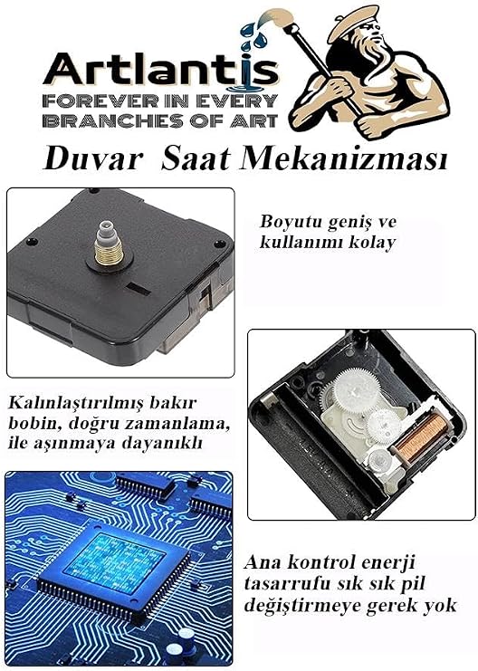Duvar Saat Mekanizması 1 Adet 10 mm Şaft Sessiz Saat Motoru Akrep Yelkovan Okul Deney Saat Yapım