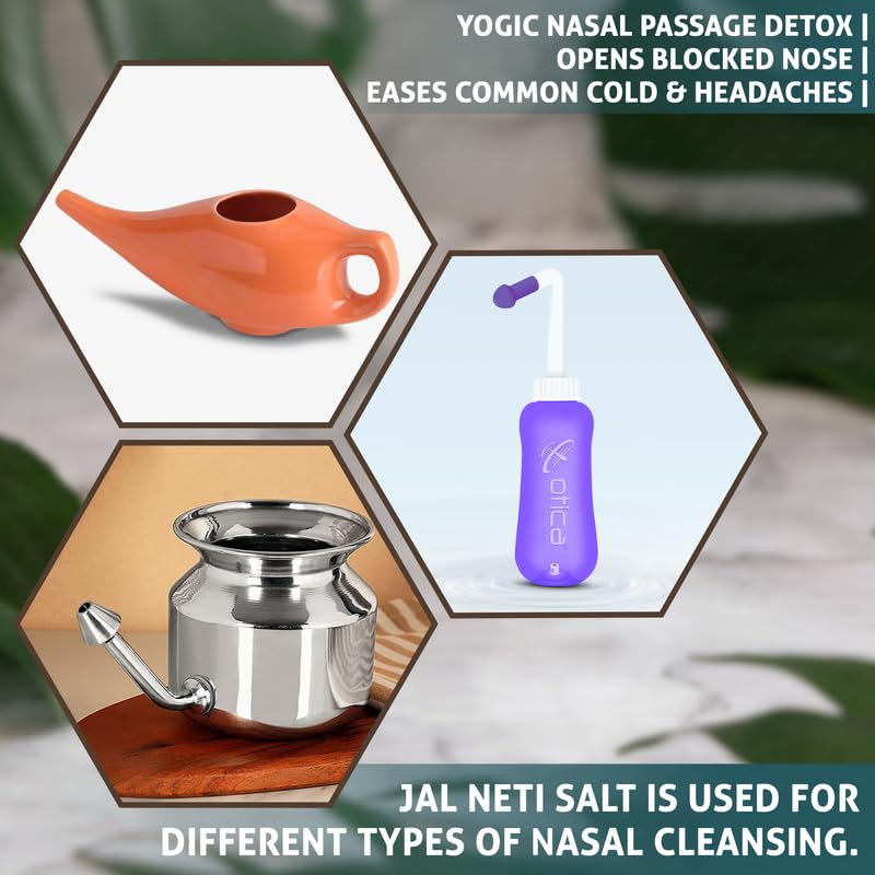 Image of OTICA Jal Neti Pots salt 385g with Spoon | Pharmaceutical Grade Non-Iodized Salt for Neti Pot & Sinus Rinse | Pure & Additive-Free Ayurvedic Nasal Cleansing | Made in India (pack of 1)