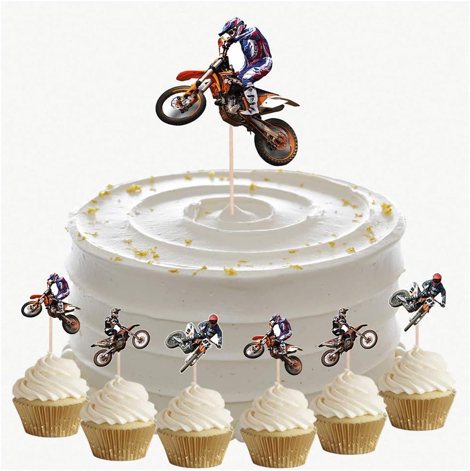 Lot De 14 Decorations Pour Cupcakes Et Cupcakes Motif Motocross Amazon Fr Cuisine Maison