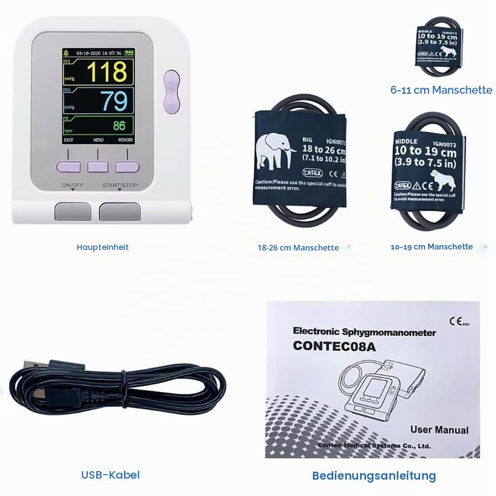 Blutdruckmessgerät Für Haustiere, Veterinärsphygmomanometer Mit 3 Manschetten, Automatische Blutdruckmessung, LCD-Digitalanzeige, Für Katze, Hund, Elefant, Tierpflege