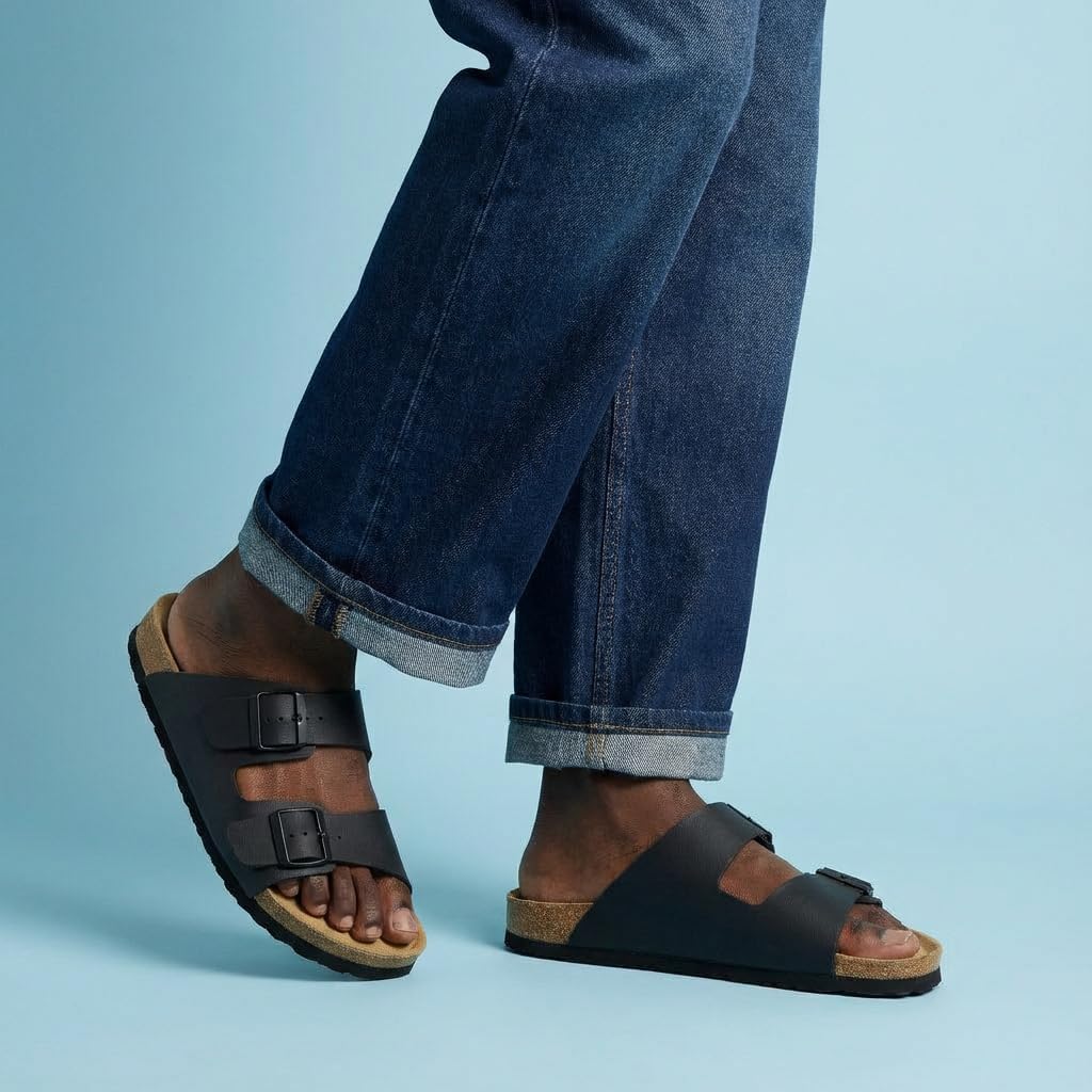 CUSHIONAIRE Lane Cork Footbed Mens Sandals, Adjustable Buckle Comfort Slides for Men, Genuine Leather Insole Summer Sandals Men Footwear - Image 8