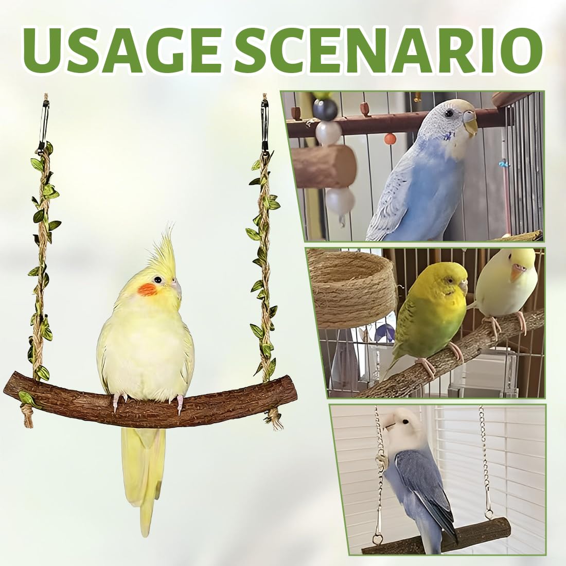 2 Pièces Balançoire en Bois pour Perroquet,Jouet Perroquet,Perchoir à Suspendre,Jouets pour Oiseaux,Accessoires pour Perruches,Calopsittes,Inséparables,Perruches,Petits et Moyens Oiseaux