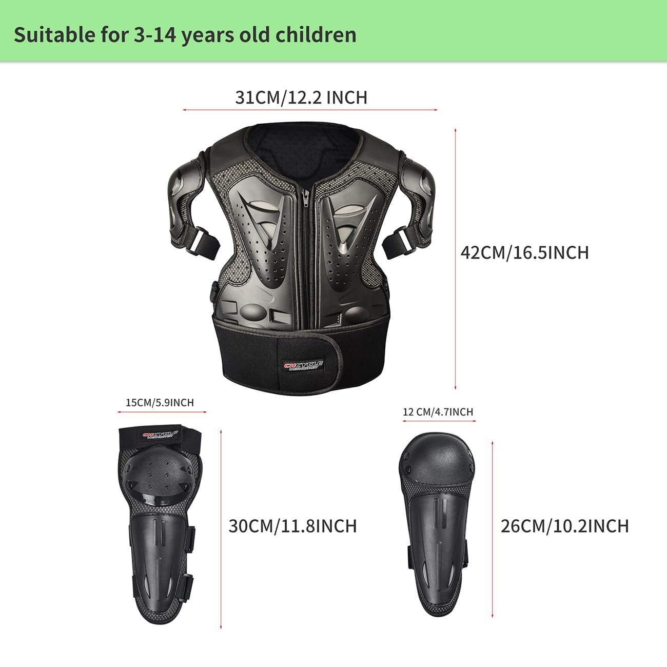 Equipement Dirt Bike pour Enfants Equipement de Protection pour la Moto Motocross Armor Suit Protections de Poitrine et de Dos, Genoux et Coudes pour Le Cyclisme