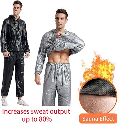 Miniatura 6 de DawnBreak Traje de sauna para mujereshombres con capucha y cremallera para pérdida de peso, fitness, ejercicio, gimnasio, entrenamiento, pantalones