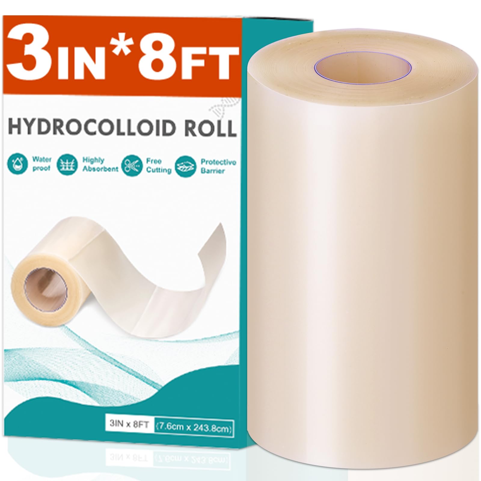 Hydrocolloid Roll for Wound Care, Hydrocolloid Patch Bandages with Self-Adhesive, Bed Sore Bandages, Highly Absorbent for Burn, Blister, Acne Care,