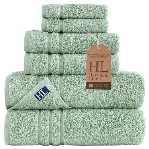 Hammam Linen Green Bath Towels Set 6-Piece Original Turkish Cotton Soft, Absorbent and Premium Towel for Bathroom and Kitchen 2 Bath Towels, 2 Hand Towels, 2 Washcloths