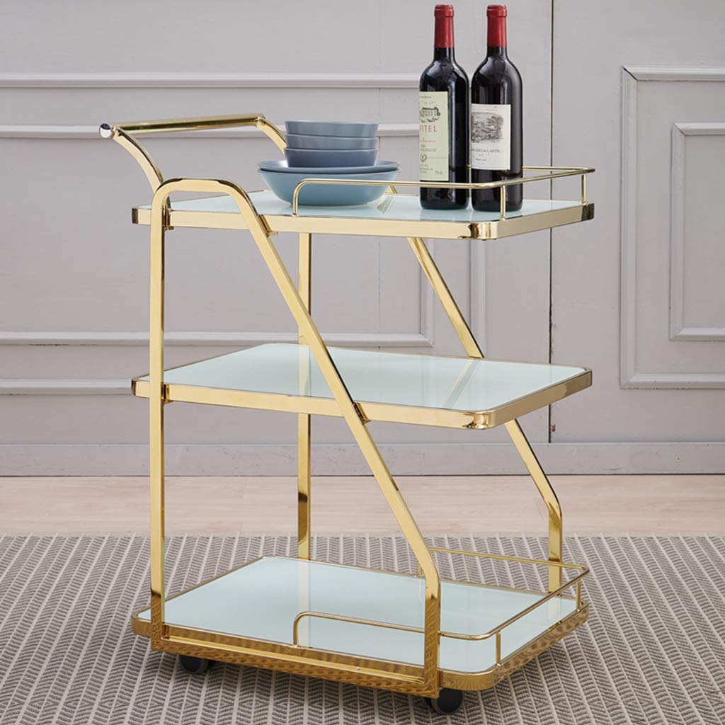 Carrello per Bevande in Acciaio Inox, Carrello Bar a 3 Ripiani con Ruote e Piano in Vetro, Carrello di Servizio Mobile per Cucina, Sala da Pranzo, intrattenimento all'aperto, Design Moderno