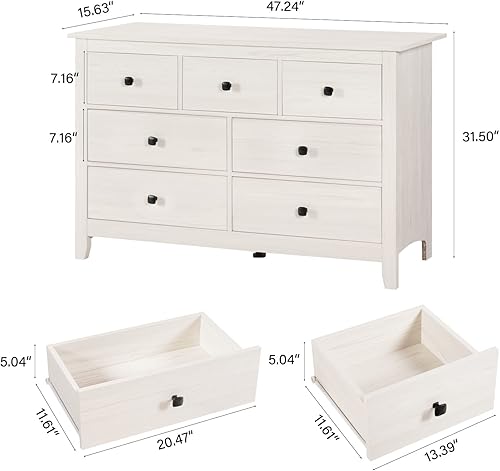 Miniatura 3 de Vikiullf Juego de tocador y mesita de noche, juego de dormitorio de 3 piezas con 7 cajones y 2 cajones de mesitas de noche, Cabient de