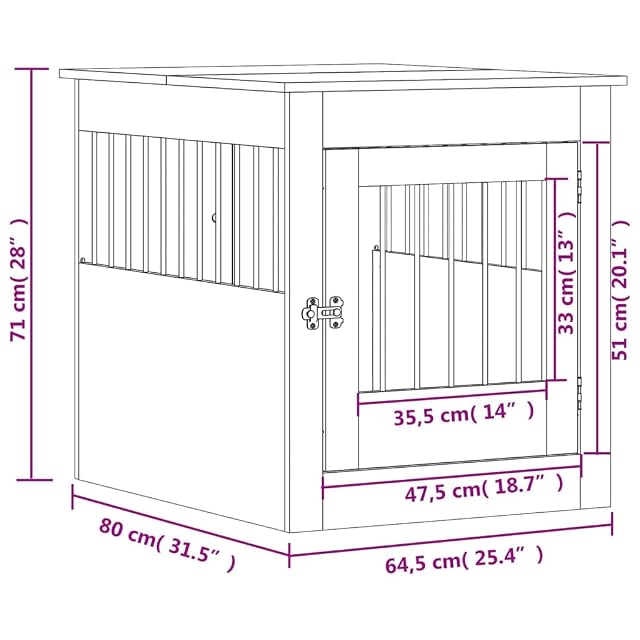 Foto 3 de 8 de vidaXL Jaula para Perros Madera ingeniería Gris Sonoma 64,5x80x71 cm