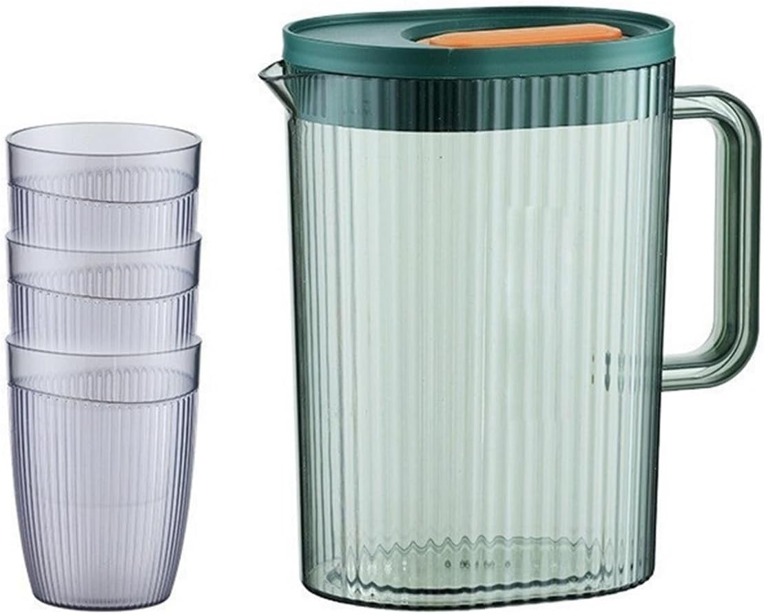 Cold kettle Cold kettle home high temperature resistant large capacity refrigerator cold kettle cold water cup set Water Pitcher Set for Hot/Cold Water(Green)