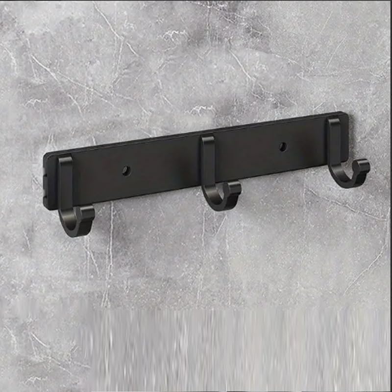 1pc Multifunctional Hanger Wall Mount, Punch Free Coat Hook, Wall Hanger with 3 Hooks for Hanging Coats, Hats, Jackets, Clothes, Bathroom Supplies, Black Aluminium