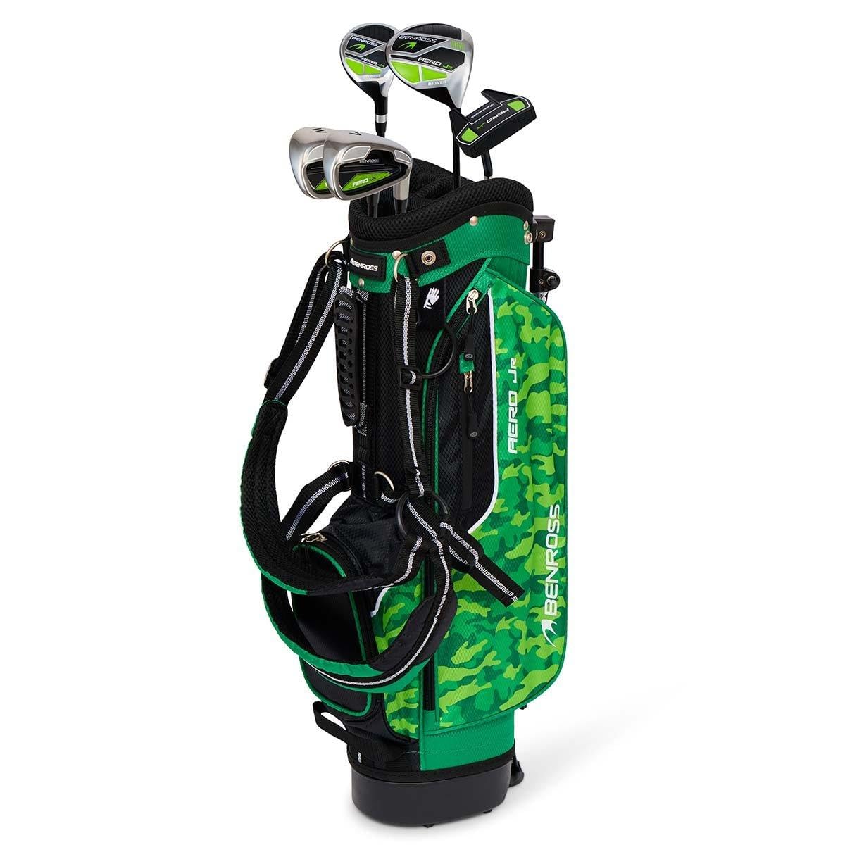 Benross Junior Aero Golf Package Set Age 8‑10 – 5‑Piece Kids Golf Club Set with Lightweight Stand Bag, Graphite Shafts & Headcovers – Lime