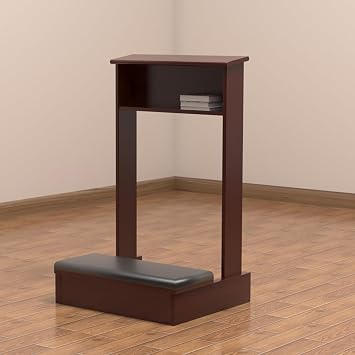Padded Kneeler with Book Shelf, Church Pulpit Kneeling Chair Brown