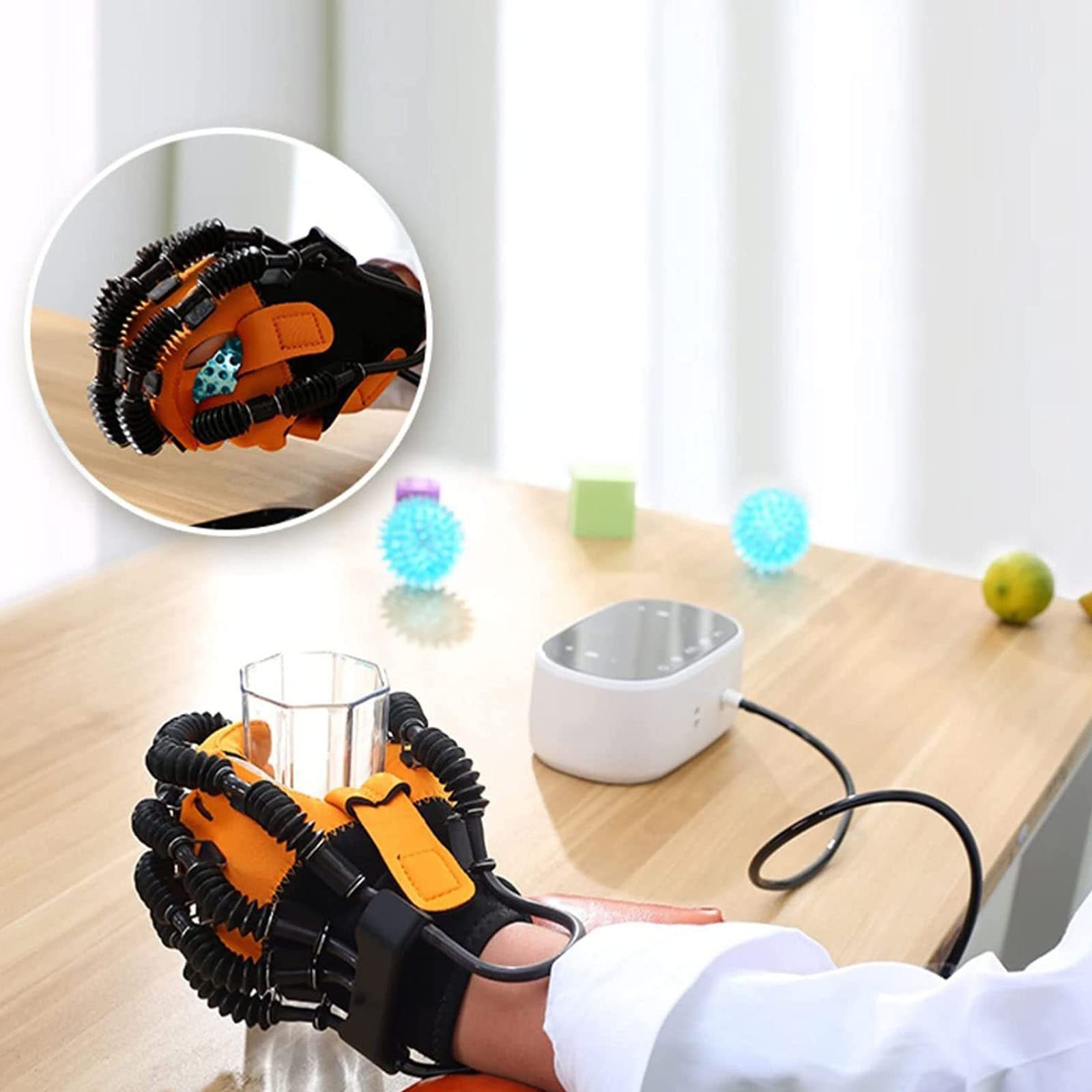 Ortesis de Guantes de Robot de rehabilitación,Equipo de Entrenamiento de muñeca de Dedo,Dispositivo de rehabilitación de Mano para Pacientes, Ancianos y disfunción de la Mano,Left-L