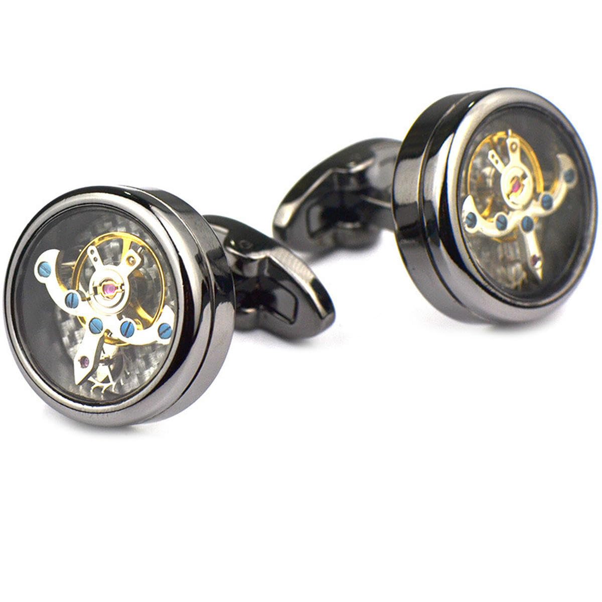 Movimiento mecánico Tourbillon Gemelos pistola negra camisa francesa reloj punk manga tachuelas