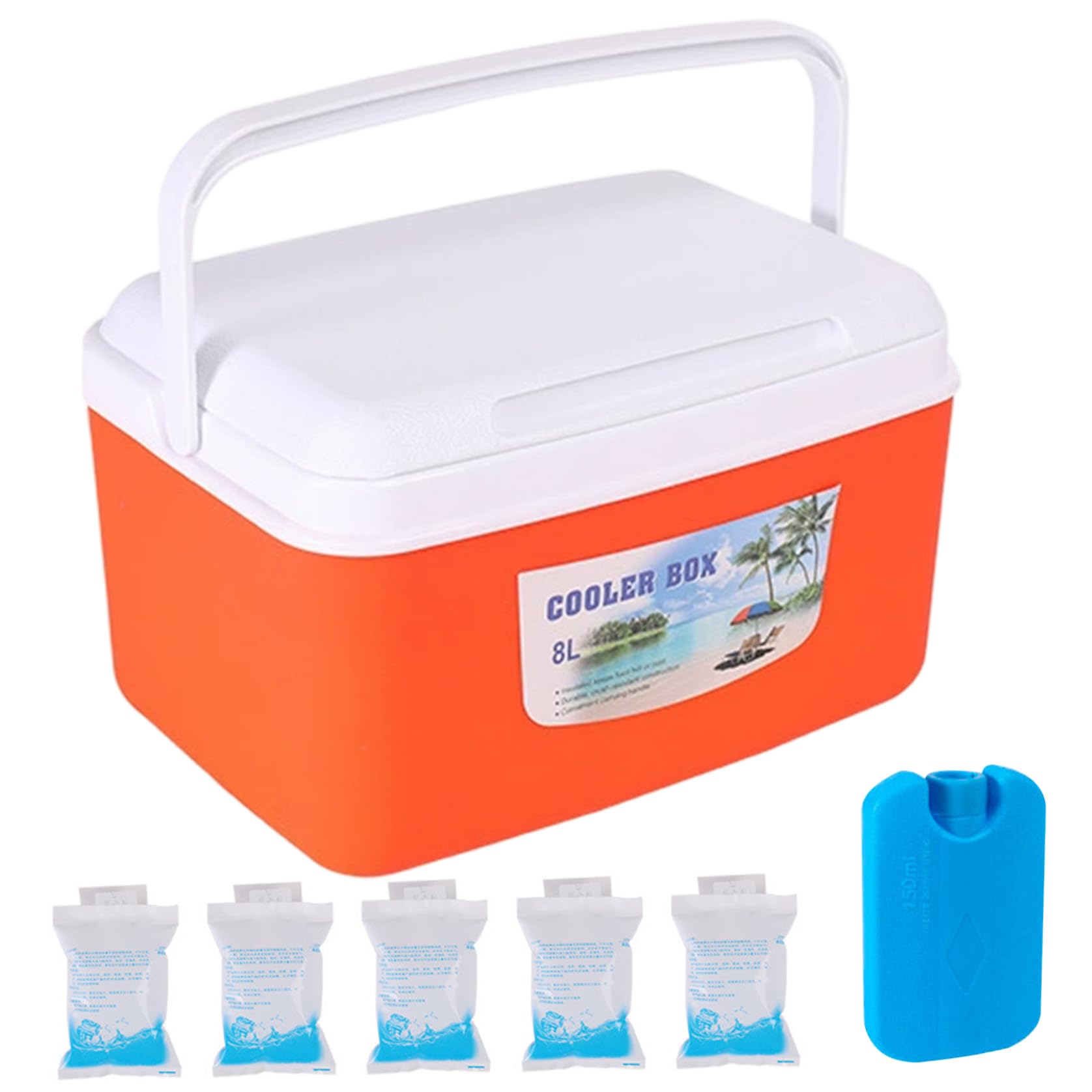 Bonalake 8L Hard Cooler with Ice Packs, Small Ice Chest with 48-Hour Cold Retention, Portable Cooler Box for Outdoor, Beach, Camping & Picnics - Food Grade, Leak-Proof, Orange Portable Small Chest