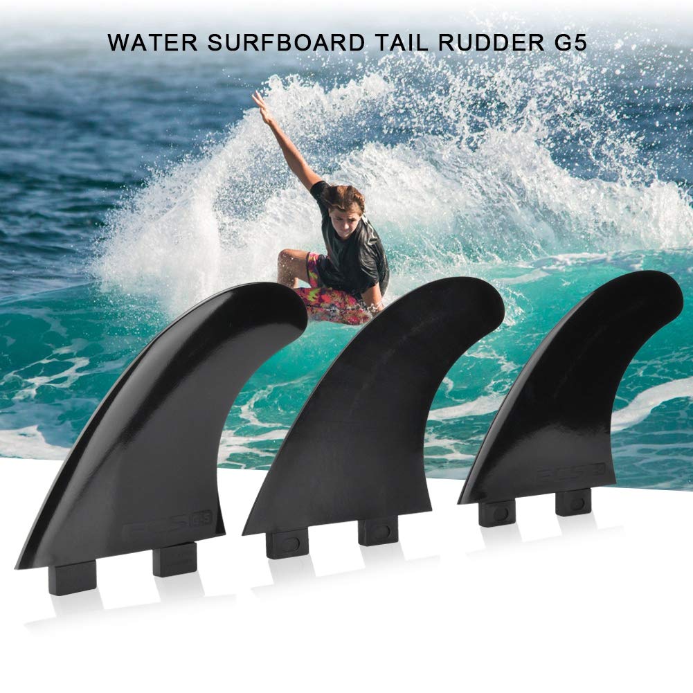Wakects Lot de 3 ailerons de Planche de Surf en Nylon et Plastique à tête Unique G5, Palmes de Surf Haute Performance pour la Natation et Le Surf, Noir